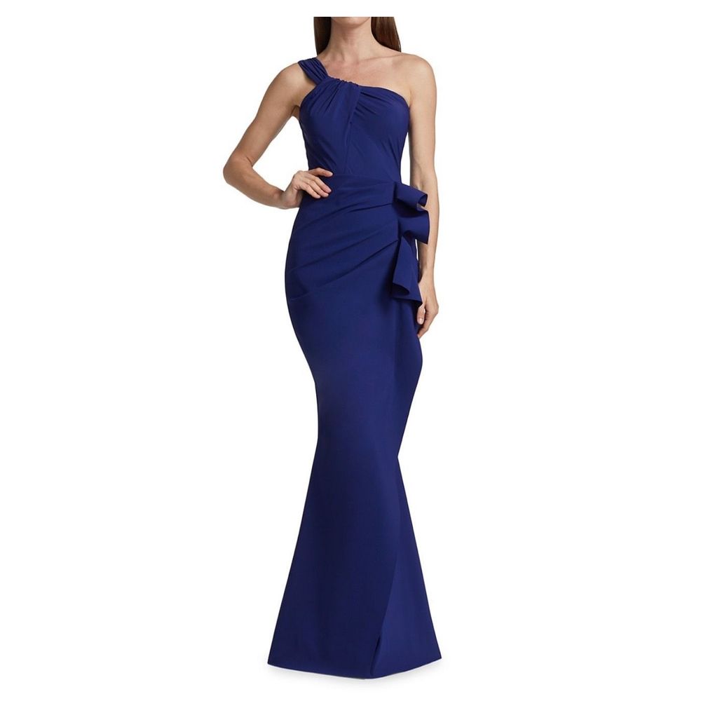 Chiara Boni One-Shoulder Royal Blue Trumpet Gown
